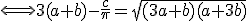 \Longleftrightarrow 3(a+b)-\frac{c}{\pi}=\sqrt{(3a+b)(a+3b)}